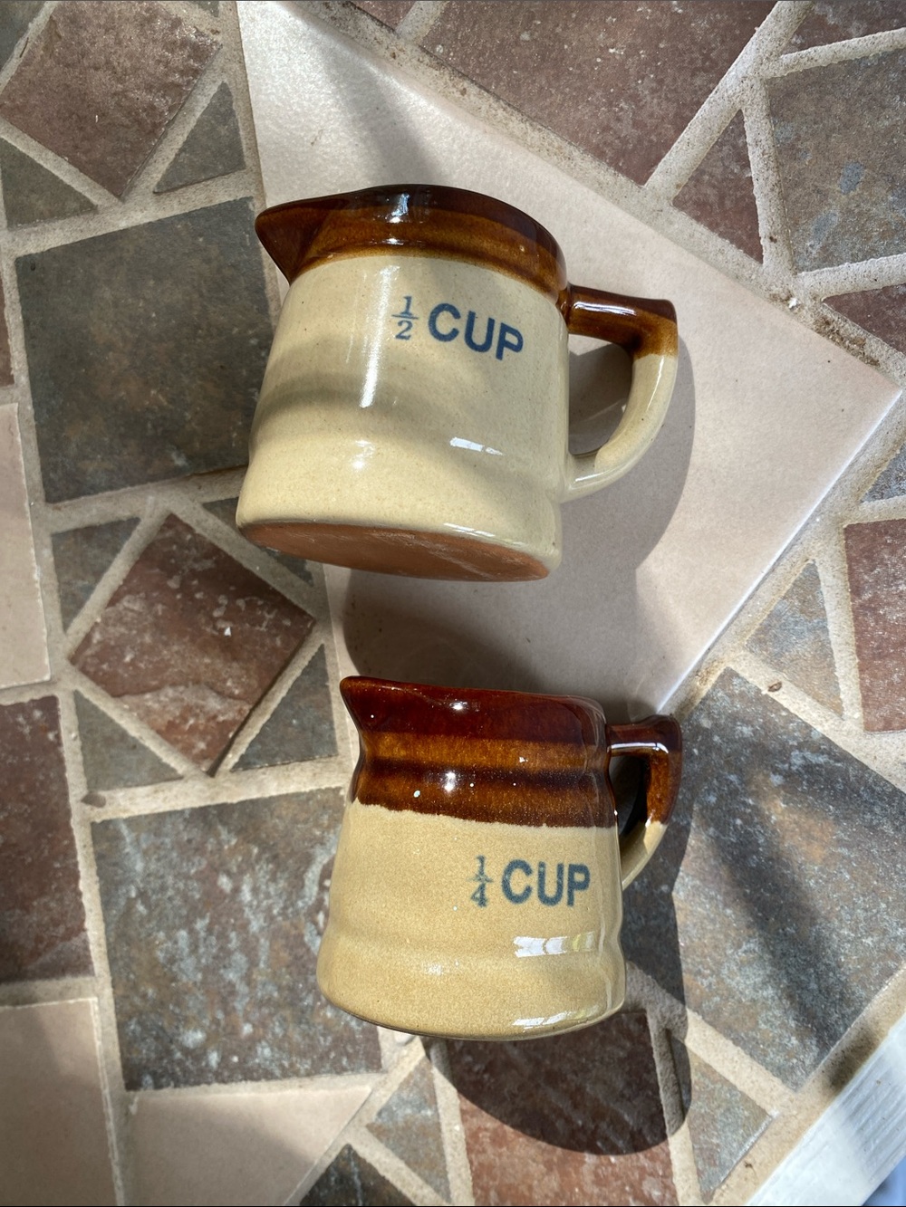 Vintage Brown and Cream Ceramic Measuring Cups